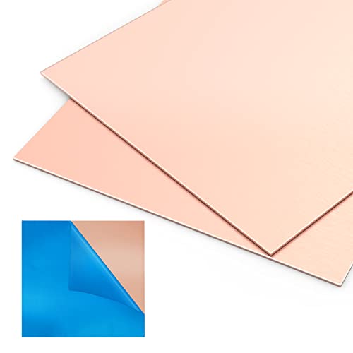 2 Pieces 99.9% Pure Copper Sheet, 6" x 6", 24 Gauge(0.5mm) Thickness, Film Attached Copper Plate, Great for Jewelry, Crafts, modelers - size: 2 Pieces 6" x 6",24 Gauge