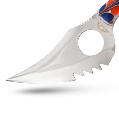 Handmade Fixed Blade Skinner Knife, 7.25 Inch Overall, 4.25 Inch Stainless Steel Half Serrated Blade, Resin Handle, with Leather Sheath (BLP) - color: BLP