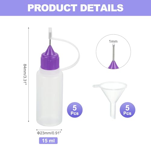 MECCANIXITY 5Pcs Needle Tip Squeeze Bottle, 15ml/0.51oz Glue Tip Applicator Bottles Plastic Liquid Glue Bottle for Paper Crafts, Painting, Oil, Ink(Purple, with 5 Funnel) - color: Purple, size: 15ml/0.51oz