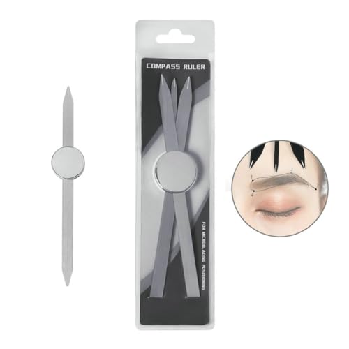Brow Measuring Tool for Mapping, Stainless Steel Compass Eyebrow Ruler for Microblading Eyeliner Semi Permanent Makeup (Silver) - color: Silver