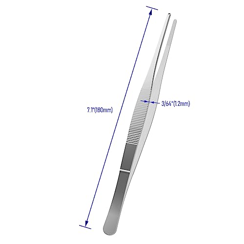 5 PCS 7.1" Stainless Steel Tweezers, Straight Blunt, 3/64" Thick - size: 7.1"L(3/64"T)