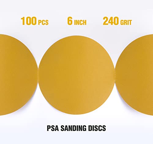6 Inch Sanding Disc Self Stick 240 Grit PSA Sanding Discs 100 PCS Aluminum Oxide Adhesive Backed Sandpaper - style: 240 Grit