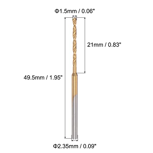 uxcell 6Pcs Mini Twist Drill Bit, 1.5mm Micro Engraving Drill Bits, High-Speed Steel 2.35mm Shank Titanium Coated for DIY Resin, Amber and Wood - size: 1.5mm