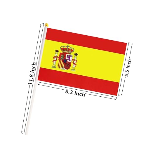 50 Pack Spain Spanish on Stick Flags,Small Mini Hand Held Spain Spanish Flags 5.5x8.3 Inch, Grand Opening, Carnival,Party Events Celebration - color: Spain