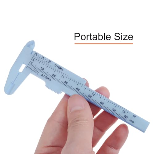 HARFINGTON 10pcs Mini Plastic Vernier Caliper 80mm/3 Inch Double Scale Metric Inch Sliding Gauge Measuring Tool Ruler for Inside Outside Depth Measuring, Blue - color: Light Blue, size: 0-80mm