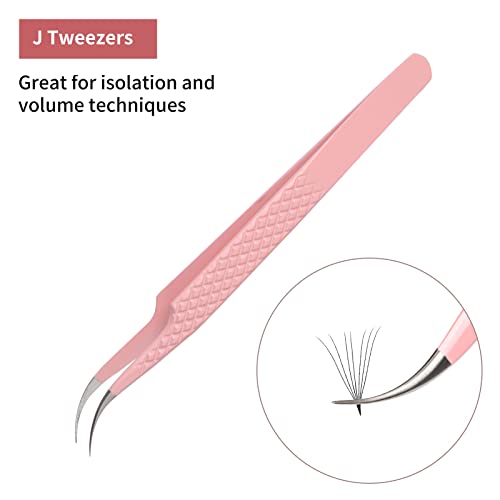 Eyelash Extension Tweezers FADLASH Volume Lash Tweezers Precision Curved Tip Lash Extension Tweezers Isolation & Volume Techniques Professional Application Tools - size: J Tweezers