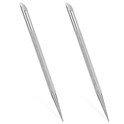 2Pcs Nail Cleaning Cuticle Stick Stainless Steel Cuticle Pusher Remover Dead Skin Polish Peeler Cutter Professional Pedicure Nail Art Care Portable Nail Cleaner for Fingernails Toenails Manicure - color: Silver
