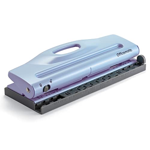 Officemate Adjustable 6-Hole Punch - 8 Sheet Capacity, Paper Punch for Planners and Binders, Fits Mini/Pocket, A6, Personal, A5 and Half Letter Paper, Easy-Read Guide, Blue - color: Blue