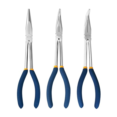 MANUFORE 11-Inch Long Reach Needle Nose Pliers, Straight, 45° & 90° Bent - style: 3PCS