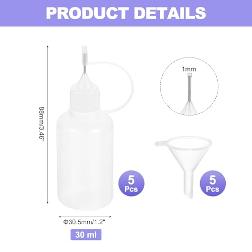 MECCANIXITY 5Pcs Needle Tip Squeeze Bottle, 30ml/1oz Glue Tip Applicator Bottles Plastic Liquid Glue Bottle for Paper Crafts, Painting, Oil, Ink(White, with 5 Funnel) - color: White, size: 30ml/1 oz