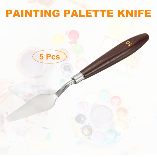 HARFINGTON 5pcs Palette Knife Painting Tool 3.31 x 0.71 Stainless Steel Art Spatula Pallet Knives Scrapers Tools with Beech Wood Handle for Acrylic Oil Canvas Mixing Spreading, Red/Silver - size: 3.31" x 0.71"