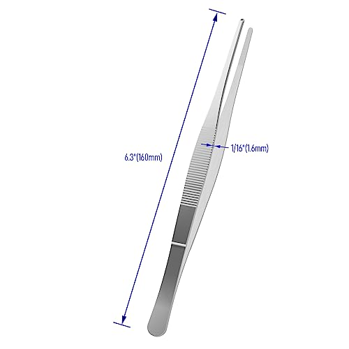6.3" Stainless Steel Tweezers, Straight Blunt, 1/16" - size: 6.3"L(1/16"T)