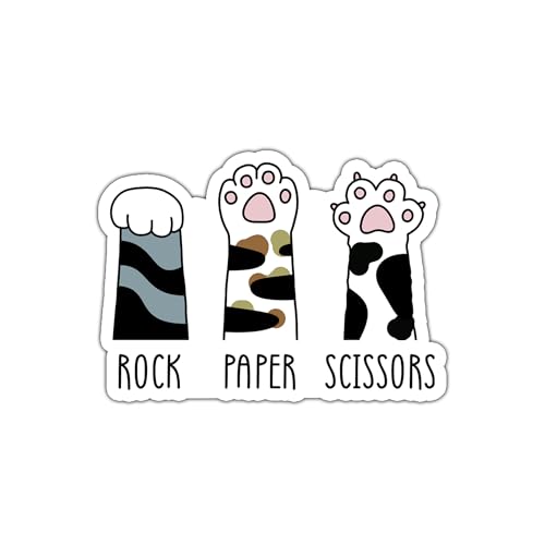 Rock Paper Scissors Sticker, Cat Sticker, Cute Cat Sticker, Funny Cat Sticker, Cat Paws Sticker, Water Assitant Die-Cut Vinyl Booktok Decals for Laptop, Phone, Water Bottle, Kindle Sticker