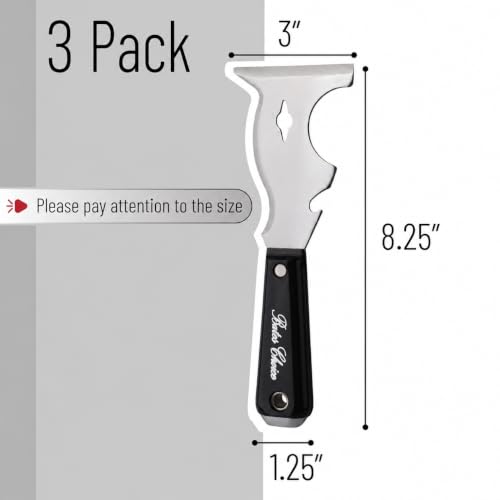 Bates- Paint Scraper, 10-in-1 Painter’s Tool, 3 Pack, Sharp Beveled Blade & Strong Handle, Hammer End, Multi-Use Paint Scraper for Wood, Caulk, Adhesive, Varnish Removal, Putty Knife & Spackle Tool - color: Black, size: 3 Pack