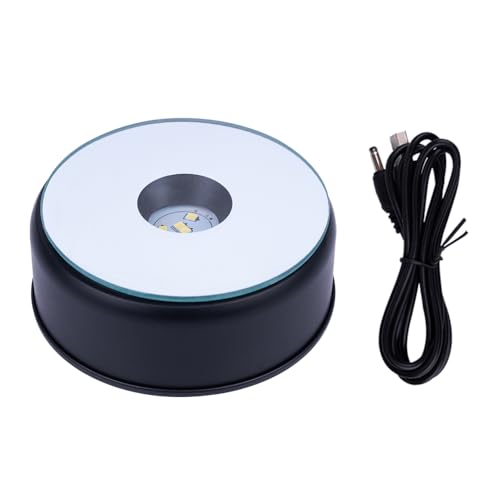 Black 5 LED Display Base for Crystals Glass Art,White Light Rotating Crystal Display Base Stand,Cup Display Stand Turner for Tumbler Cups