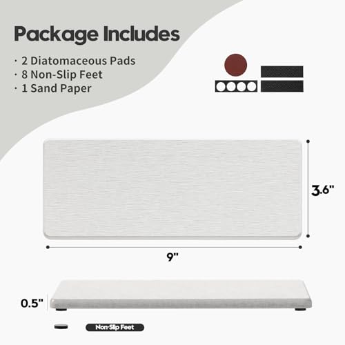 2PCS Beige Bathroom Sink Vanity Trays, Water Absorbing Diatomite Stone Drying Soap Dish Dispenser for Kitchen Counter, Sponge Holder Mat Rack Faucet Splash Guard Caddy Organizer, 9"x3.5" - color: 2 Pack - Beige, size: 9" x 3.5"