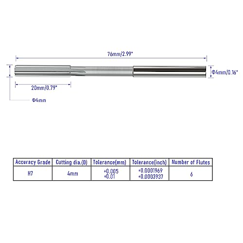 Chucking Reamer 4mm, H7 Cobalt M35, Lathe Machine Reamer - size: 4mm