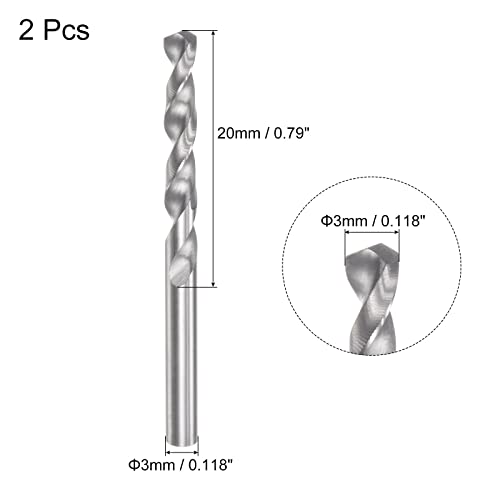 uxcell Solid Carbide Drill Bits, 3mm C2/K20 Tungsten Carbide Jobber Drill Bits Straight Shank Drilling Tool for Stainless Steel Aluminum Iron Metal Plastic 2pcs - size: 3mm