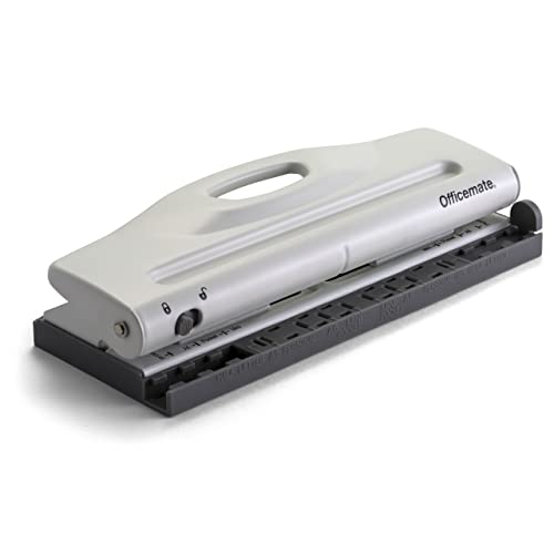 Officemate Adjustable 6-Hole Punch - 8 Sheet Capacity, Paper Punch for Planners and Binders, Fits Mini/Pocket, A6, Personal, A5 and Half Letter Paper, Easy-Read Guide, White - color: White
