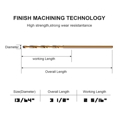 Narwhal 13/64 Inch Drill Bit (13 Pack) Cobalt for Metal & Stainless Steel - size: 13/64 in