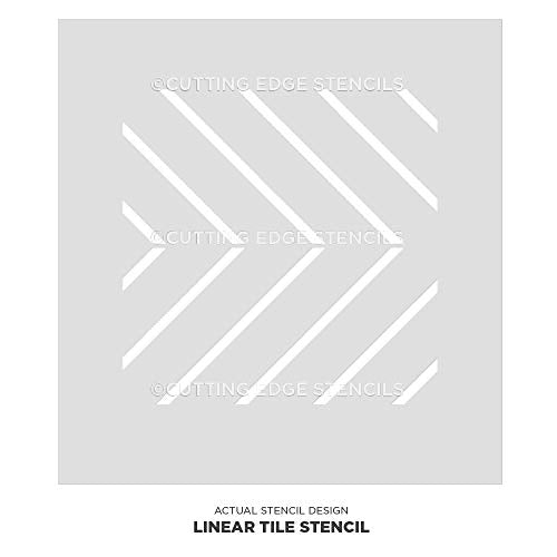 Linear Tile Stencil - Geometric Wall Stencils for Painting - Reusable Floor & Wall Stencils - DIY Backsplash & Floor Makeover (Large 12"x12") - size: Large 12"x12"