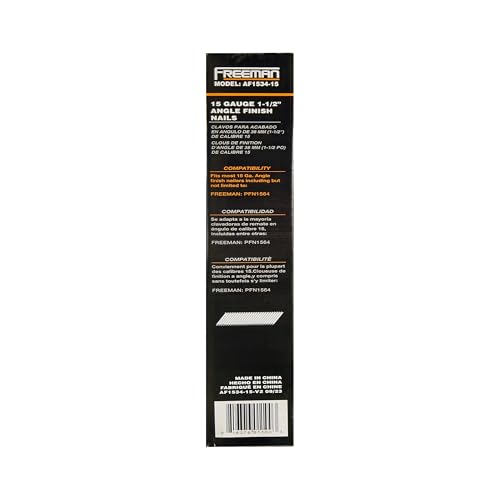 Freeman Angled Finish Nails | 34 Degree | 15 Gauge | 1-1/2" | Tape Collated | Galvanized Steel | 1000 Count | Trim, Moulding, Cabinetry, Baseboards, Furniture, Door and Window Casing | AF1534-15 - style: 15-Gauge 1-1/2"