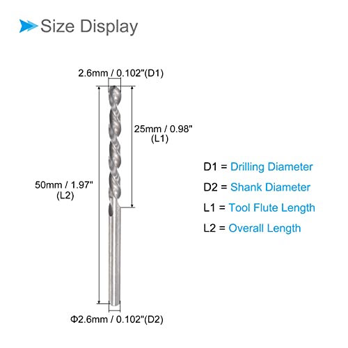 Solid Carbide Drill Bits, 2.6mm Diameter, Left Hand YG6X (C3/K10) Tungsten Carbide Straight Shank Twist Drill Bits - (Applications: for Stainless Steel Alloy), 1-Piece - size: 2.6mm