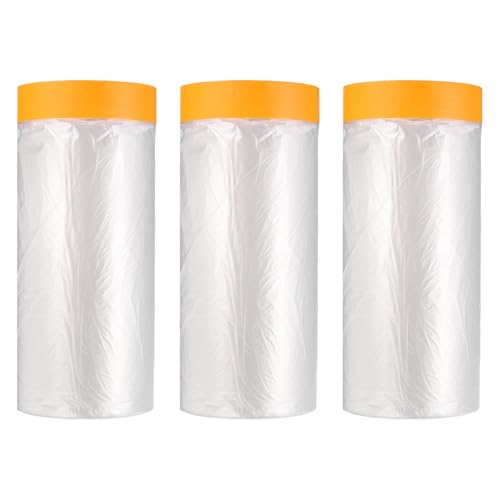 HARFINGTON 3pcs Pre-Taped Masking Film 70.9" x65ft w Plastic Sheeting,Clear - size: 70.9"x65ft