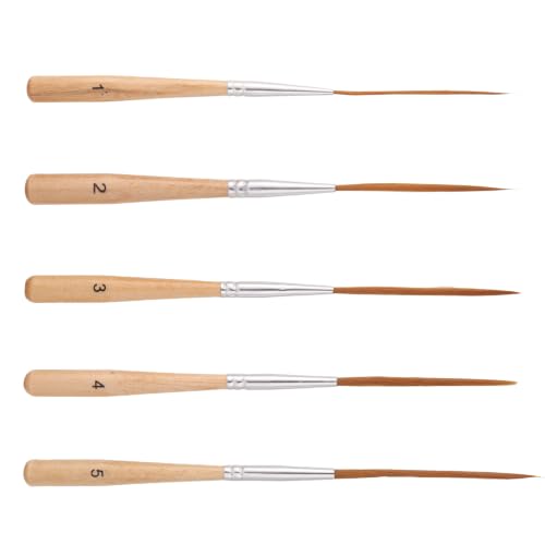 5pcs Long Liner Paint Pinstripe Brushes Set, Fine Detail Brushes (5 Sizes) - color: Wood Color