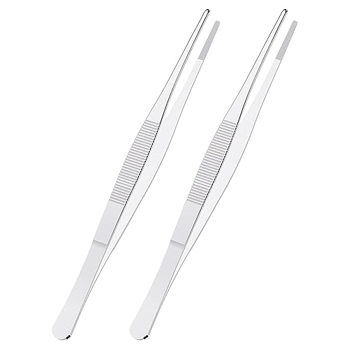 2 PCS 5.5" Stainless Steel Tweezers, Straight Blunt, 0.07" Thick - size: 5.5"L(0.07"T)