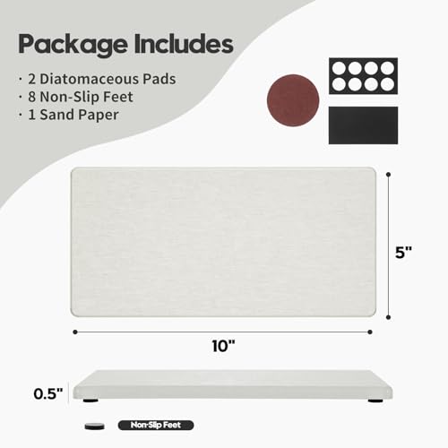 2PCS 10"x 5" Large Bathroom Sink Vanity Trays, Water Absorbing Diatomite Stone Quick Drying Mat for Kitchen Counter, Dish Rack Dispensers Sponge Holder Caddy Organizer, Beige, 10"x 5" - color: 2 Pack - Beige, size: 10" x 5"