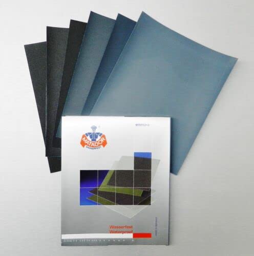 9x11 Matador Sanding Sheets Wet/Dry Waterproof Sandpaper S/C Grit 1500 2000 2500 3000 5000 7000 6 Assortment Fine Abrasive for Sanding, Wood Finishing, Metal Furniture Polishing Made in Germany