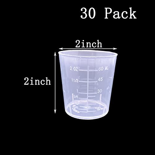 30 Pcs Plastic Graduated Cups, 60ml/2oz Clear Scale Cups
