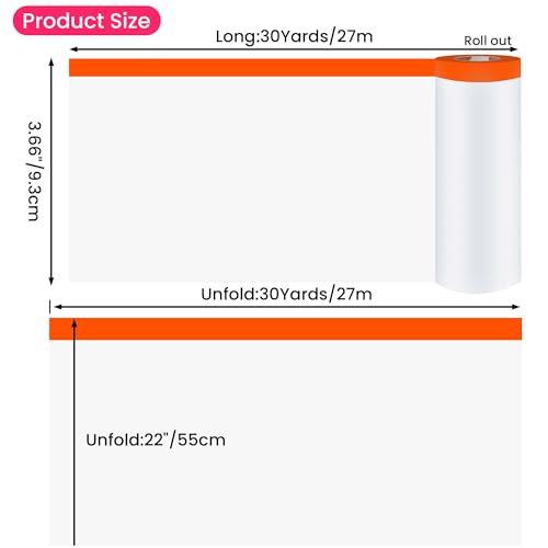 TAPEBEAR Pre-Taped Masking Film with Dispenser, 22" x 30Yards