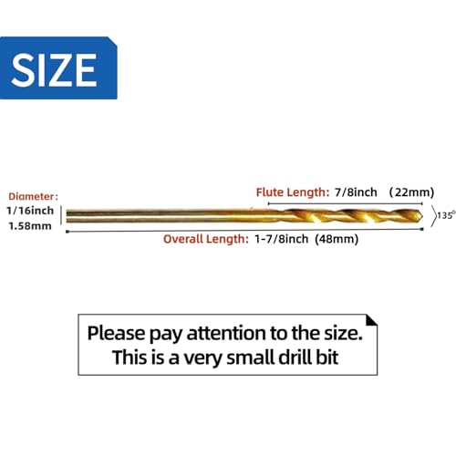 1/16" Mini Titanium Twist Drill Bit Set (20Pcs), HSS43 Fully Ground Micro Drill Bits for Wood, Metal,Plastic, Aluminum Alloy,Steels - style: 1/16"(20pcs)