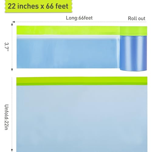Tangibay Pre-Taped Masking Film for Painting, 22" x 66', 6 Rolls - size: 6 Rolls: 22"