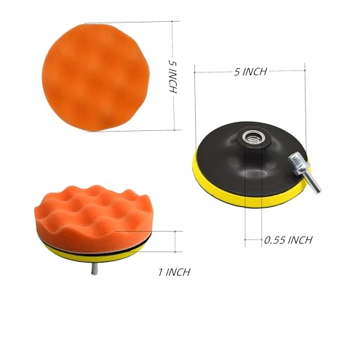 10Pcs 5Inch Face Backing Plate Compound Buffing Polishing Sponge Pads Waffle Foam Buffing Polishing Pads Kit with Woolen Cutting Pad and 5Inch Backing Plate M10 Drill Adapter - size: 5inch 10Pcs