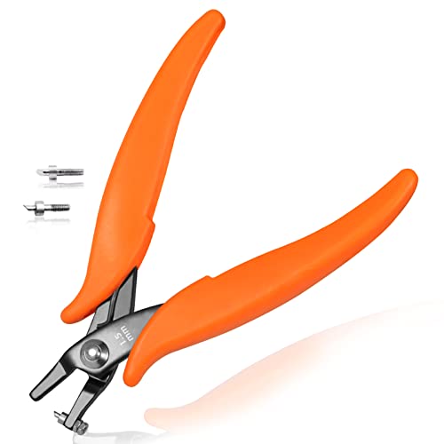 Metal Hole Punch Pliers 5.5" Small Round Hole Punch Pliers Two Replacement Pins for Jewelry Making to Create 1.5mm Clean Holes Jewelry Tool with PVC Handles for Handcraft Work DIY Hand Tool - style: Short Jaw 1.5mm