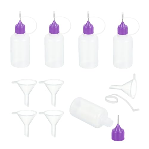MECCANIXITY 5Pcs Needle Tip Squeeze Bottle, 30ml/1oz Glue Tip Applicator Bottles Plastic Liquid Glue Bottle for Paper Crafts, Painting, Oil, Ink(Purple, with 5 Funnel) - color: Purple, size: 30ml/1 oz