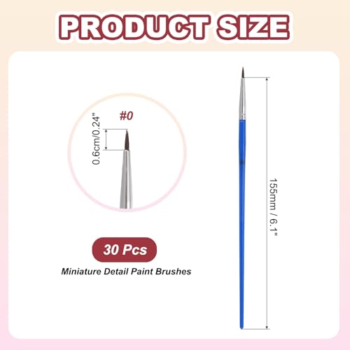 MECCANIXITY 30Pcs Fine Pointed Miniature Paint Brushes(Blue #0) - color: Blue, size: #0