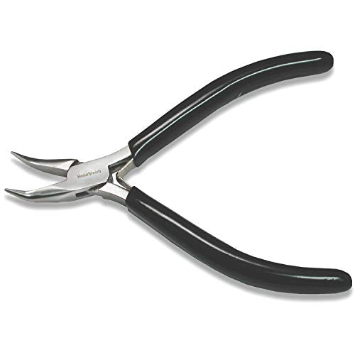 The Beadsmith Bent Chain Nose Pliers – Extra Fine Tips – 4.5 inches (114mm) – PVC Grip Handle with Double Leaf Springs – Jewelry Making Tool for Creating Bracelets, Earrings and Necklaces