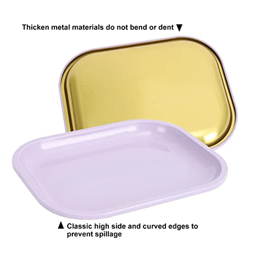 Metal Tray With Soft Magnetic Lid, Small Blank With Spill Proof Cover, Cute Purple, Perfect for Home and On-The-Go, 7" x 5.5" x 0.6" - color: Purple