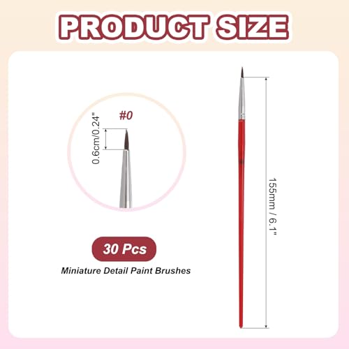 MECCANIXITY 30Pcs Fine Pointed Miniature Paint Brushes(Red #0) - color: Red, size: #0