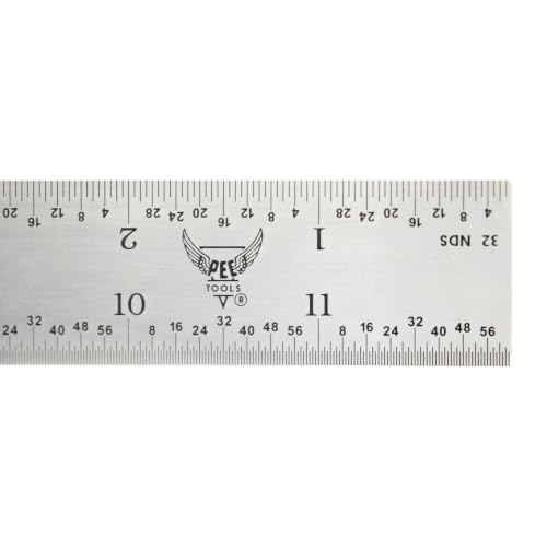PEC Tools 12" Metal Ruler, Rigid, 4R Graduation, Steel Measuring Tool