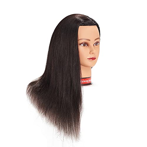 20-22" Female 100% Human Hair Mannequin Head for Hairdresser - color: Brown Black