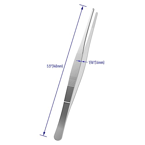 2 PCS 5.5" Stainless Steel Tweezers, Straight Blunt, 1/16" - size: 5.5"L(1/16"T)