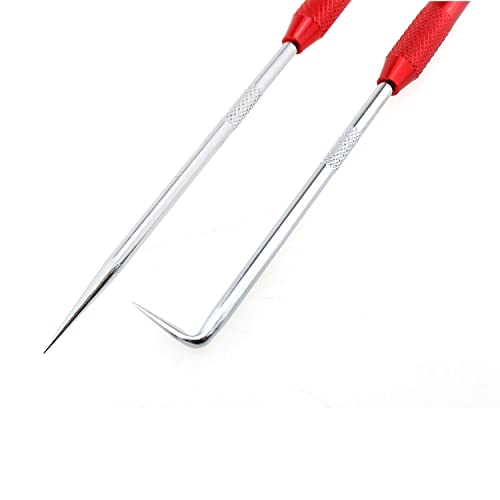 MEETOOT 2pcs Metal Double Pointed Scriber Scribe Tool Hook for Machinists, Technicians Or Craftsmen, 9.05 Inches Long (1 x Red + 1 x Blue)
