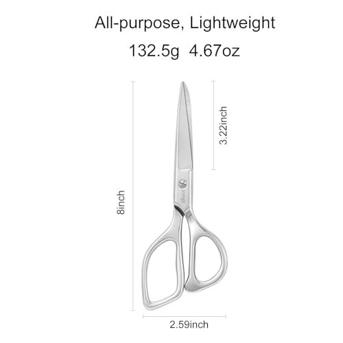 LIVINGO Tailor Fabric Sewing Scissors - 8" Professional Forged Stainless Steel Heavy Duty Metal Shears All Purpose, Crafting Ultra Sharp Scissors for Dressmaking Upholstery Cloth Leather and Felt - size: 8 Inch