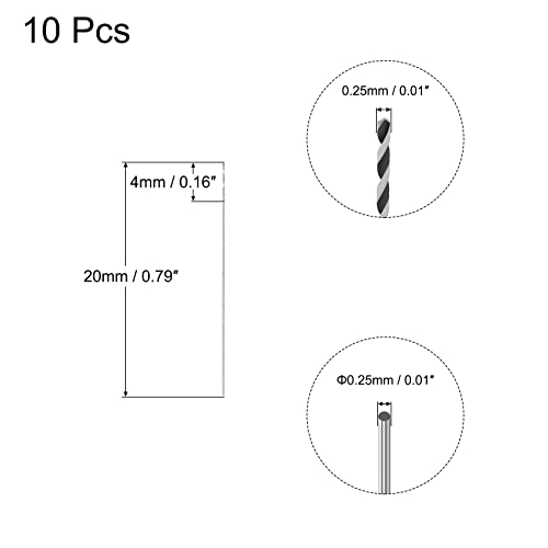 uxcell 10Pcs 0.25mm HSS(High Speed Steel) W6542 Micro Drill Bits - size: 0.25x20mm