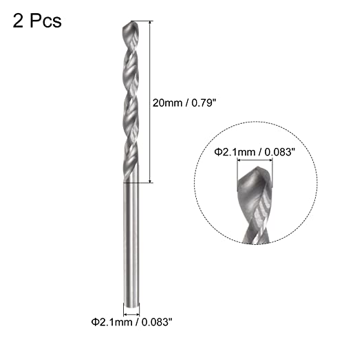 uxcell Solid Carbide Drill Bits, 2.1mm C2/K20 Tungsten Carbide Jobber Drill Bits Straight Shank Drilling Tool for Stainless Steel Aluminum Iron Metal Plastic 2pcs - size: 2.1mm